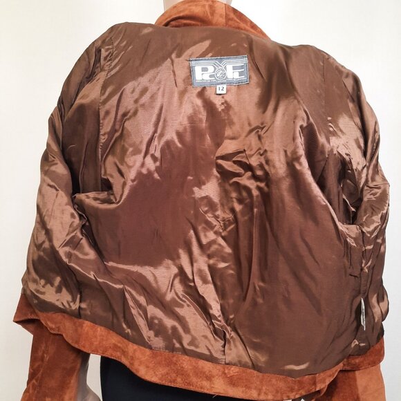 Vintage 90s Fringed Suede Jacket Size M Tan Brown Western Boho Short Cropped - Picture 12 of 13